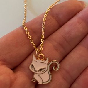 GOLD TONE PINK CAT-TITUDE NECKLA…